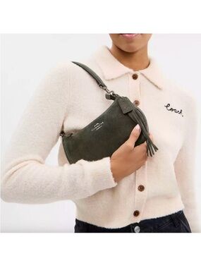 Coach Olive Green Suede Mini Shoulder Bag with Tassel